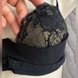 la perla black lace bra with logo and black rhinestones. size2/34